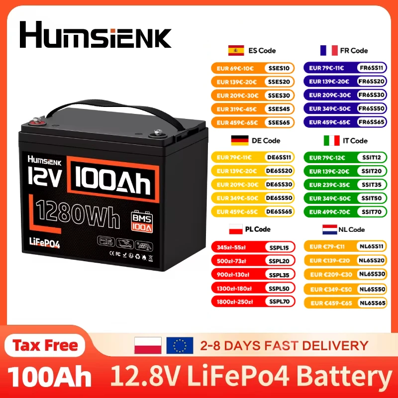 Batterie LiFePO4 Humsienk 12V 100Ah avec BMS 100A intégré, 8000 cycles, pour camping-car/moteur de pêche à la traîne/voiturette de golf/camping/garantie de 2 ans/UL 1973 1 Batterie LiFePO4 Humsienk 12V 100Ah avec BMS 100A intégré, 8000 cycles, pour camping-car/moteur de pêche à la traîne/voiturette de golf/camping/garantie de 2 ans/UL 1973 1