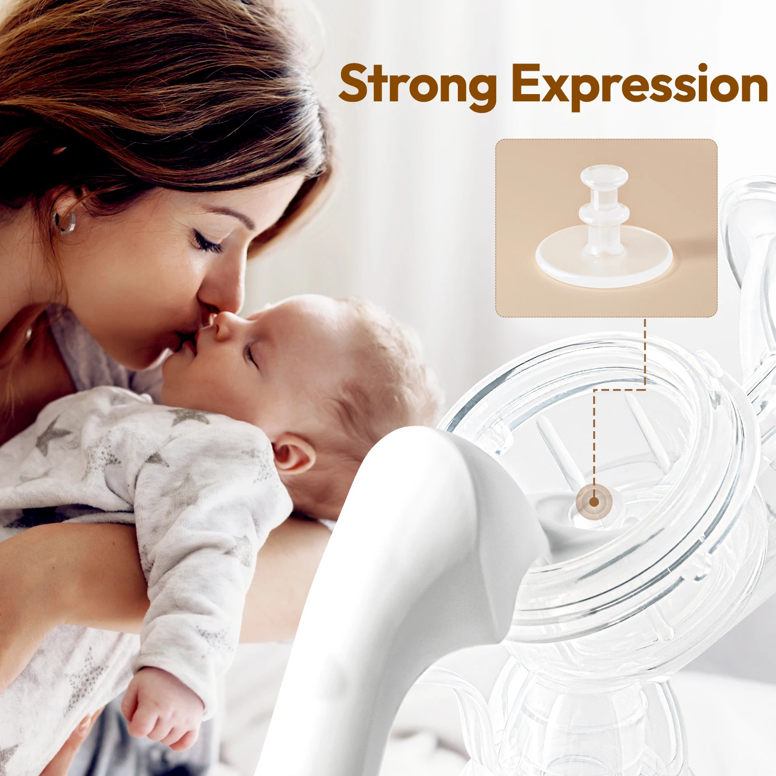 NCVI Manual Breast Pump White Anti Reflux Design Silent 2-Level Suction Selection 4oz 20mm Silicone Soft Flange BPA Free
