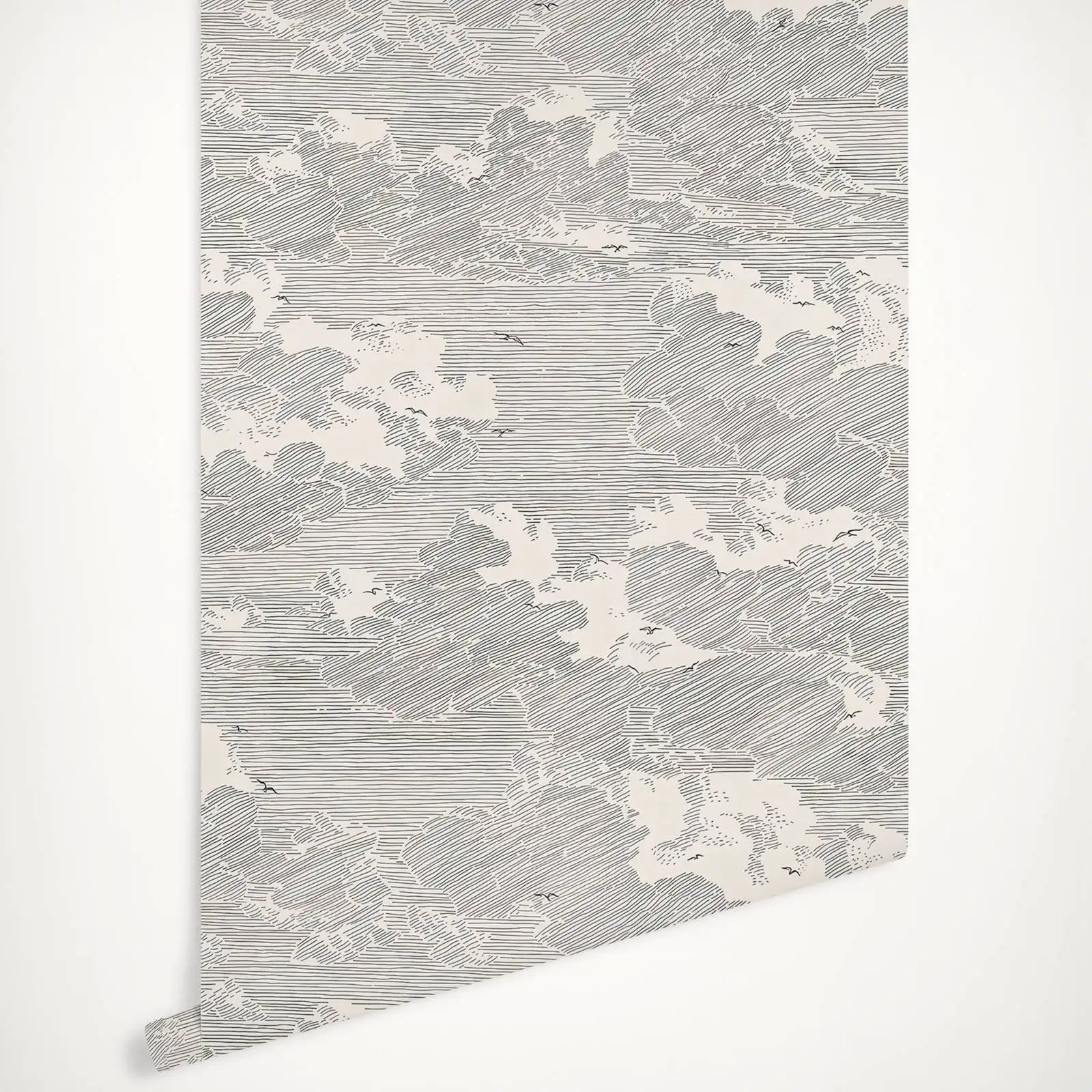 Papel de Parede Nordic Feather Cloud Papel de Parede Preto e Branco Estilo Escandinavo Papel de Parede com Efeito Pearlic