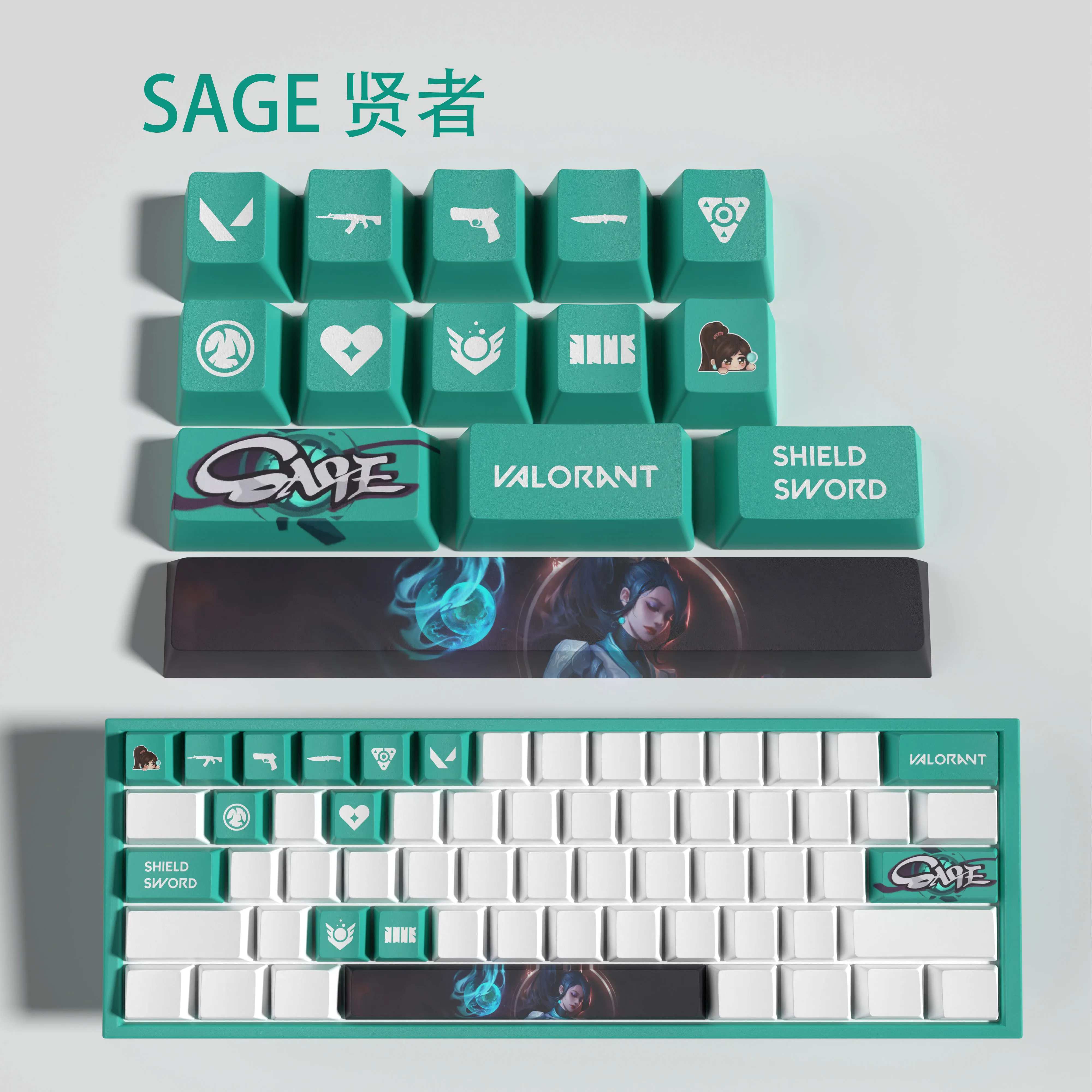 Sábio-novo Design Valorant Keycaps Perfil Oem Mini Conjunto de 14 Teclas Pbt Dye Sub Keycaps