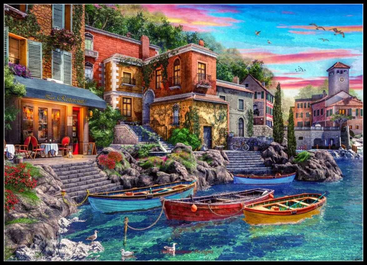 

Lake Como 2 - Counted Cross Stitch Kits - DIY Handmade Needlework Embroidery 14 CT Aida Sets DMC Color