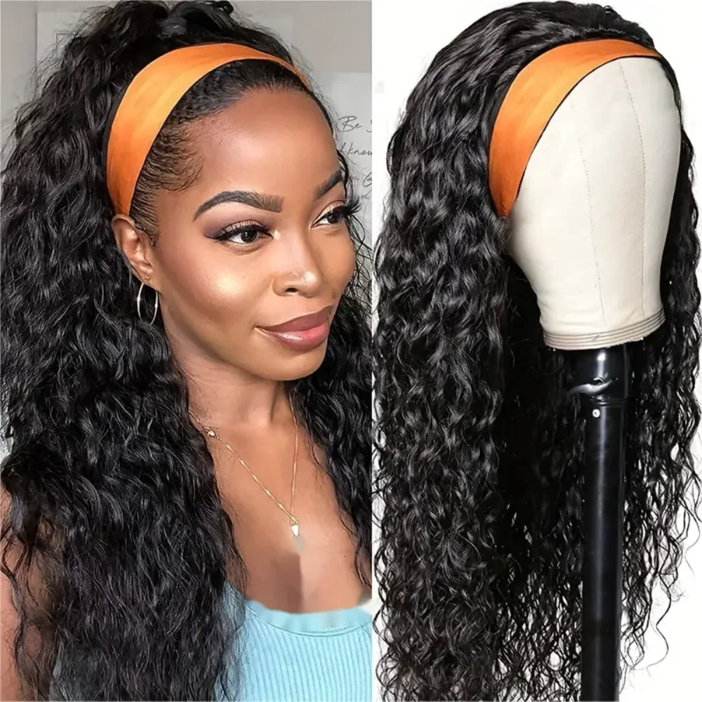 Human Hair Deep Wave Headband Wig For Black Women Glueless None Lace Front Wear And Go human hair wigs