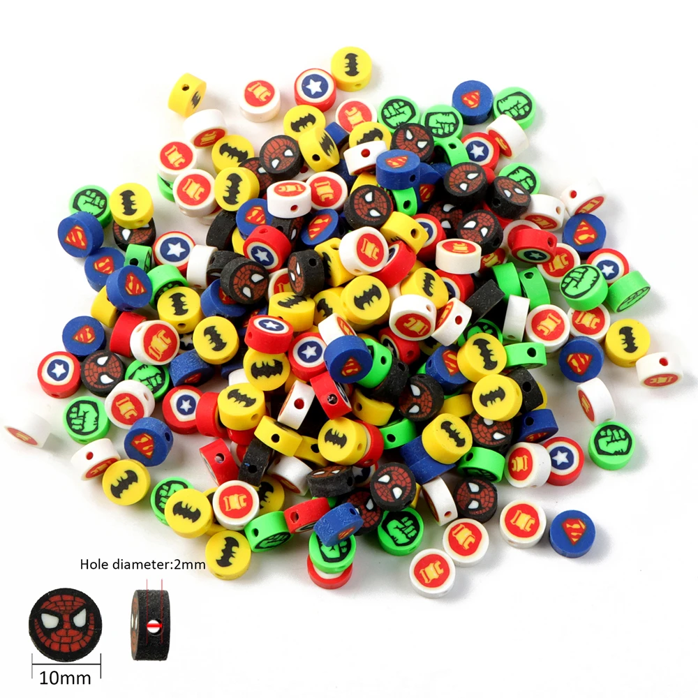 50pcs Disney Polymer Clay Spacer Beads Superhero Cartoon Handmade Polymer  Clay Beads For Jewelry Making Diy Bracelet Necklace