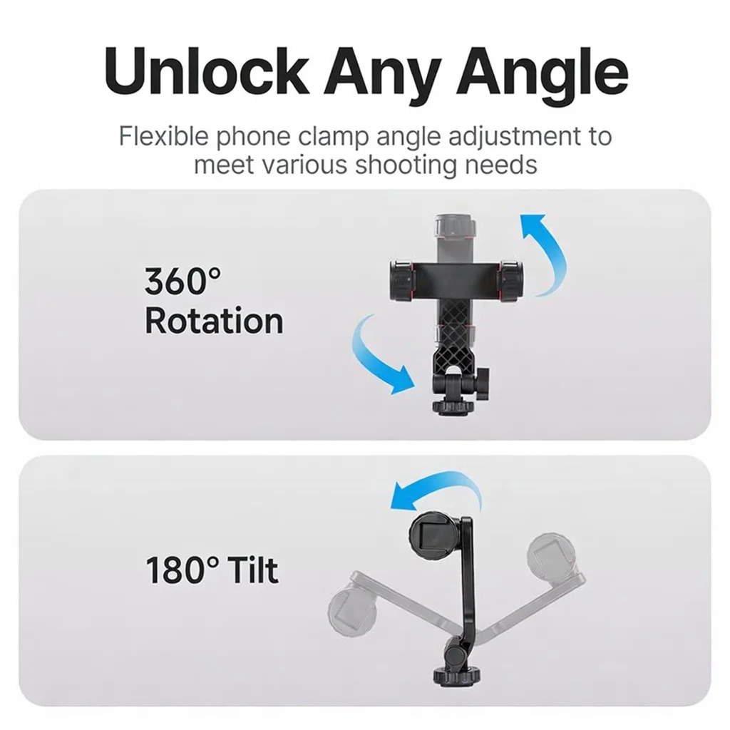 Ronkoen TZ-07 DJI Pocket 3 폰 카메라 360용 수평 바 확장 브래킷 °   회전식 듀얼 스크린 콜드 슈 마운트