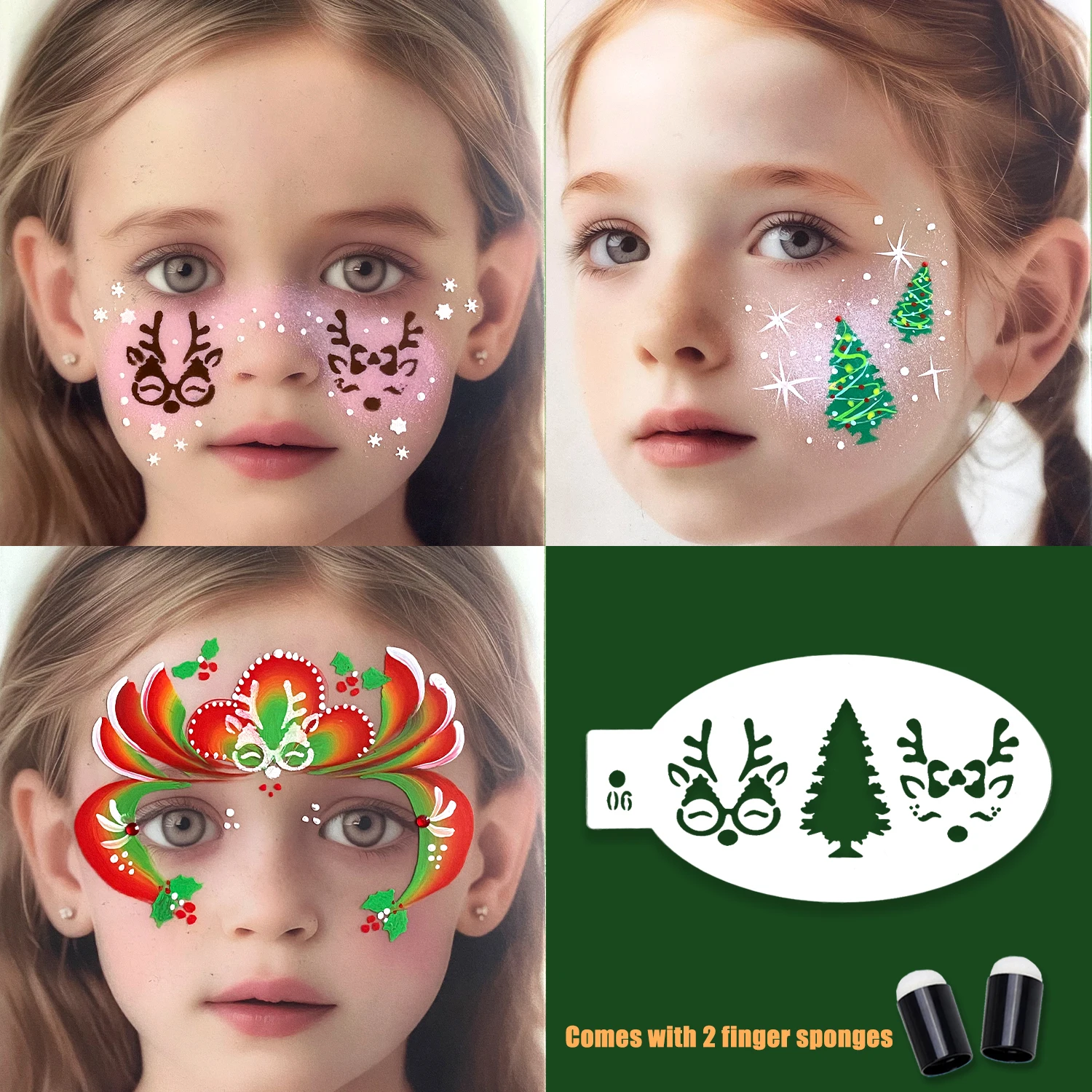 Christmas holiday face painting festival performance hollow pattern quick-draw printing Stencils washable 4