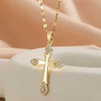 Women's Gold & Zircon Cross Necklace