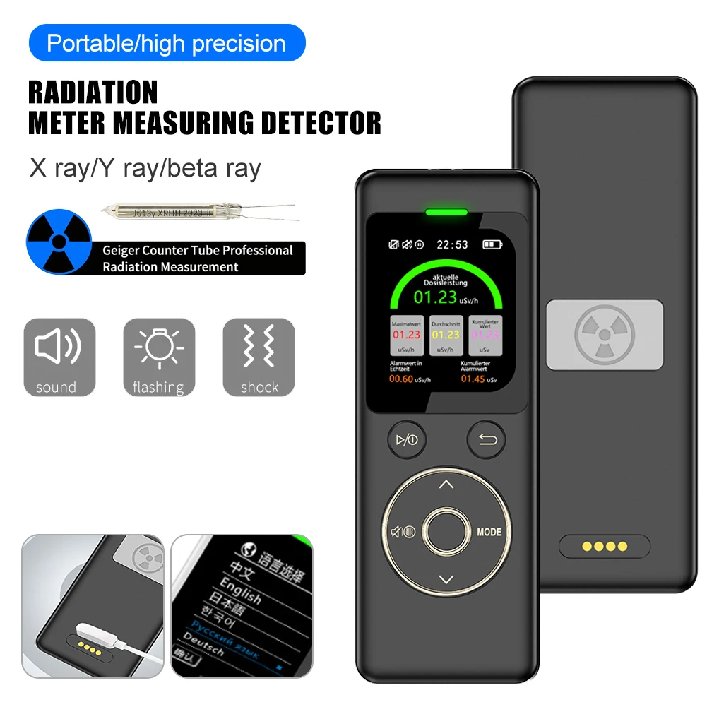 Contatore Geiger Rilevatore Di Radiazioni Nucleari Ad Alta Precisione 2 "Display A Colori Rivelatore Beta Gamma A Raggi X Contatore Geiger Dosimetro