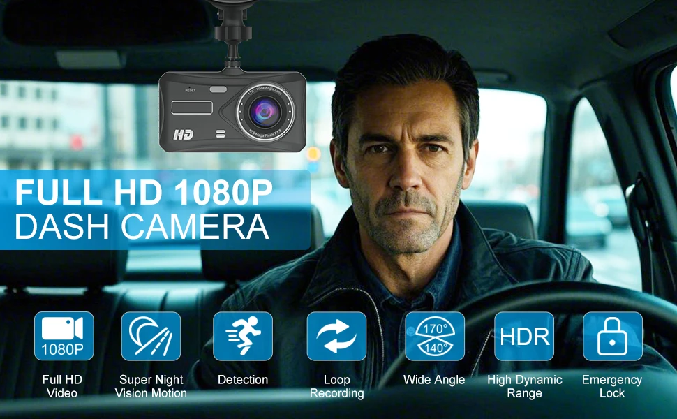 Dashcam mit Touchdisplay 1080P Duale Aufnahme Touchscreen DVR Weitwinkel Langlebige Kameras Parkplatz Rückfahrmonitor – Detail 9