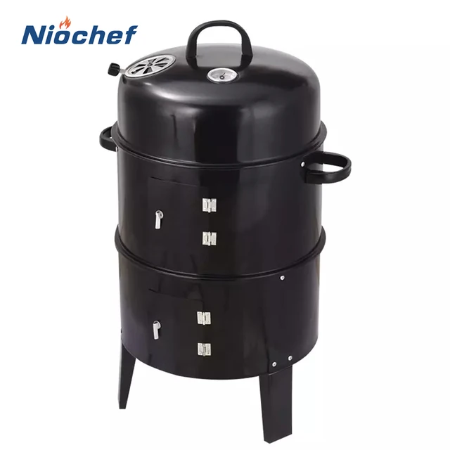 Bbq Grill Kerek Faszén Kályha Kültéri Szalonna Hordozható 3 -Ba 1 -Ben Grillezők Dupla Fedélzeti Dohányzó Kemping Piknik Főző Eszköz - Image 4