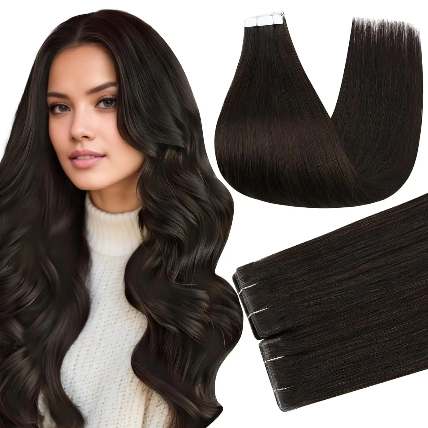 20 Inch Human Hair Tape Extensions 20 Pieces Seamless Injected Balayage LaaVoo Tape in Hair Extensions Human Hair Highlights Solid  main image 3