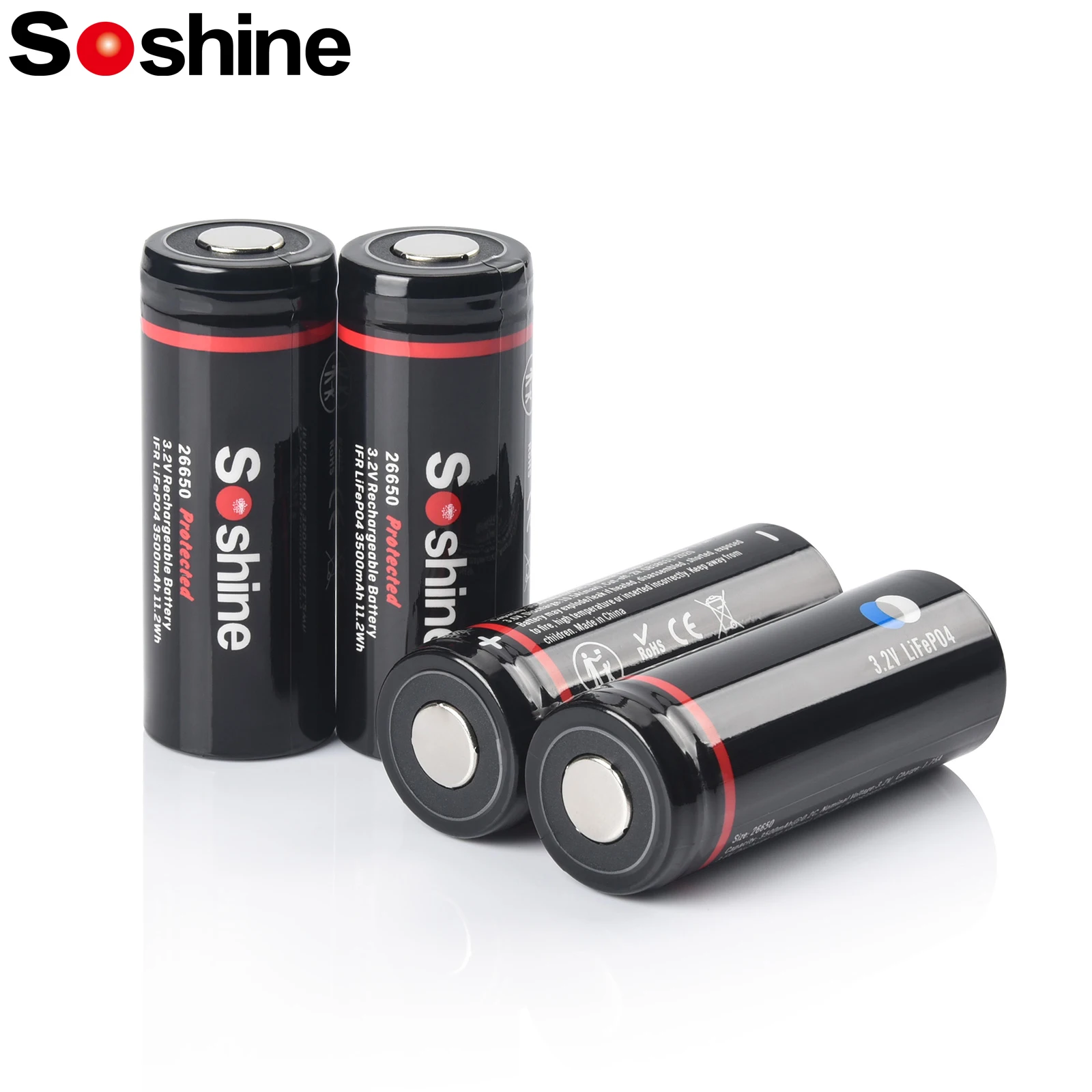 Batteria Soshine 26650 Lifepo4 Con Batterie Ricaricabili 3.2V 3500Mah Lifepo4 Protette Batterie 3500Mah 26650 Di Alta Qualità