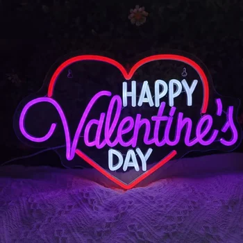 happy valentines day neon sign Valentine's Day Heart-Shaped Neon Sign Light - Wall-Mounted 1