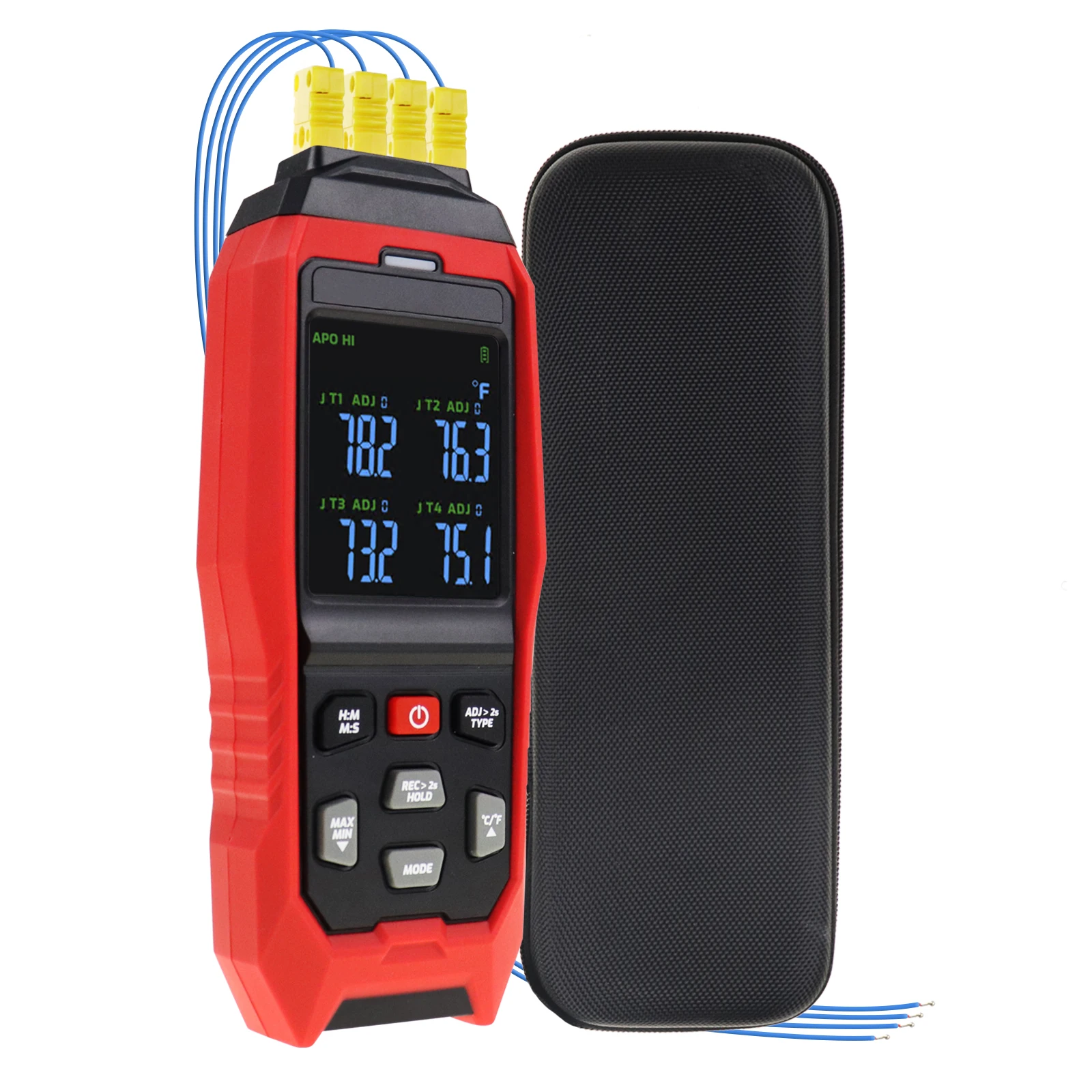 

K/J Datalogger Thermocouple Thermometer -328~2501°F, 4-Channel Display, Real-Time Data Logging, Audible and Visible Alarm