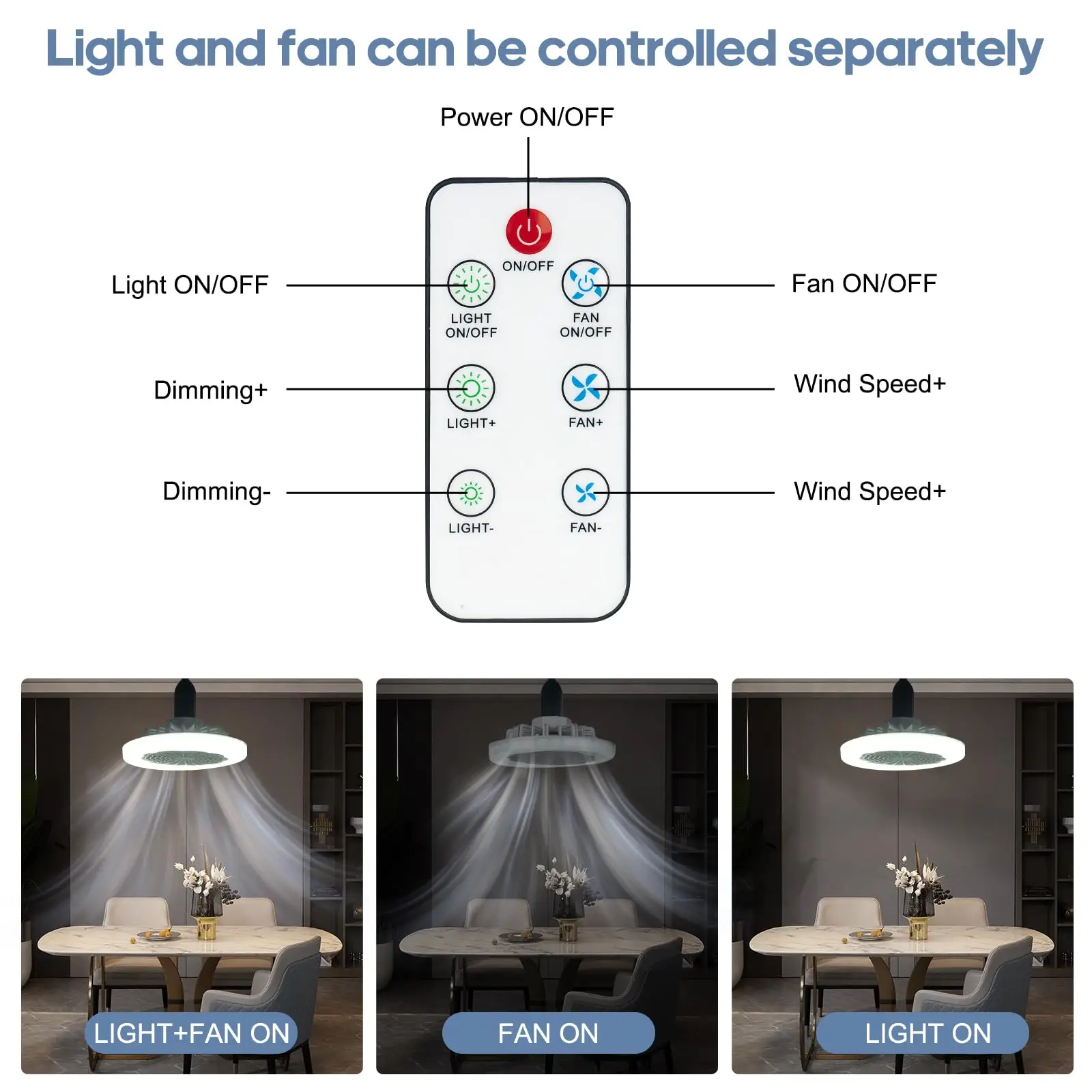 E27 ceiling fan light silent electric fan with remote control ceiling fan light suitable for living room study room kitchen 4