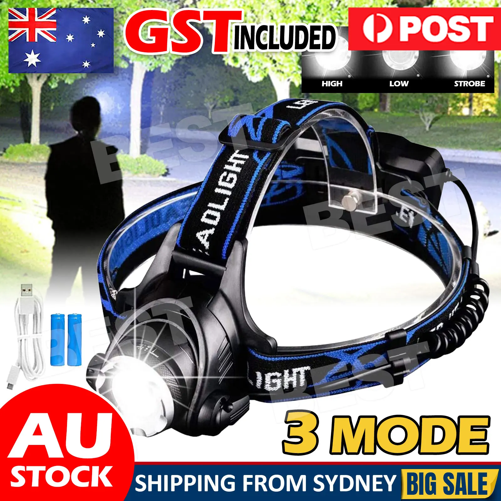 LED Headlamp Rechargeable Headlight Light Head Torch Lamp Flashlight