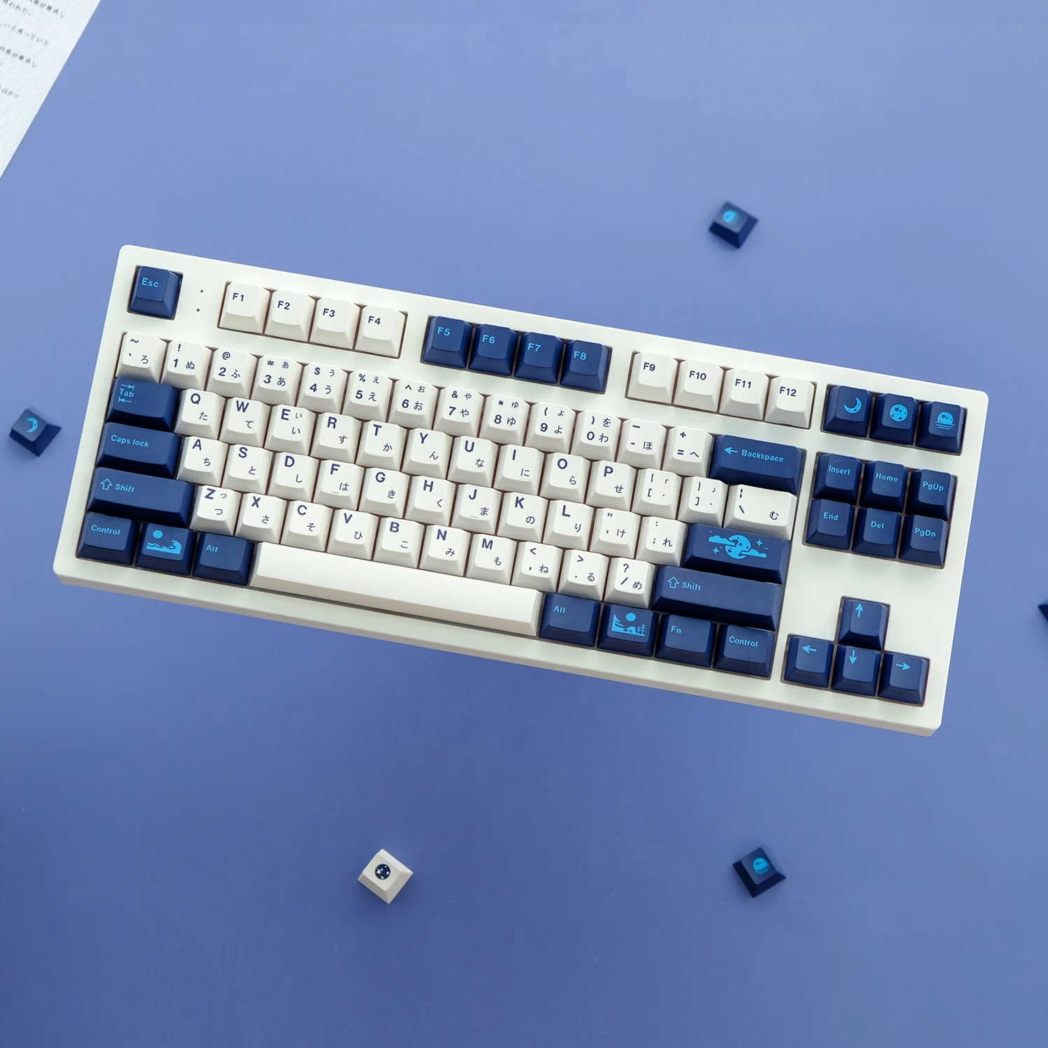 Teclas Azul Lua Keycaps Cereja Perfil Pbt Tintura Sublimação Teclado Mecânico para mx Switch 1.75u 2u Deslocamento 6.25u 7u 134 - Imagem 6
