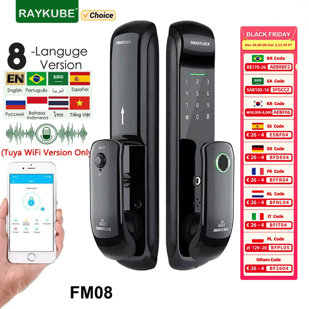 RAYKUBE FM08 Tuya Wifi inteligentny zamek do drzwi TT blokada blokada z użyciem linii papilarnych Auto elektroniczny biometryczny blokada zamek cyfrowy dla inteligentnego domu - AliExpress 13