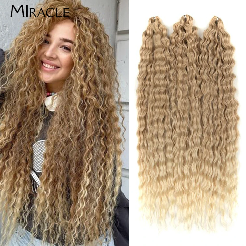 

MIRACLE Ariel Crochet Hair Synthetic Twist Crochet Curly Hair Extensions 32inch Water Wave Braiding Hair Ombre Blonde Fake Hair