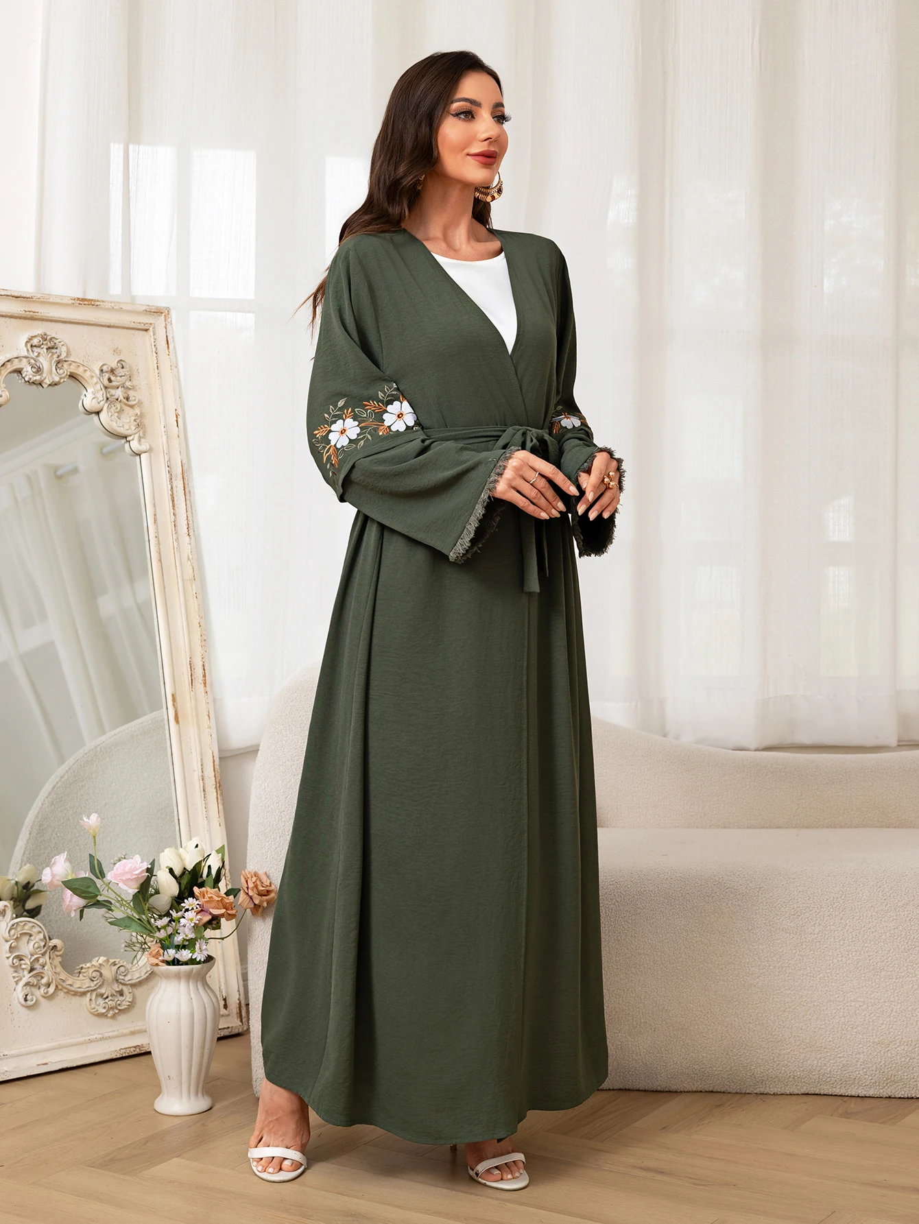 Stylish Green Muslim Abaya with Floral Embroidery: The Perfect Choice for  Maldives Girls in Ramadan and