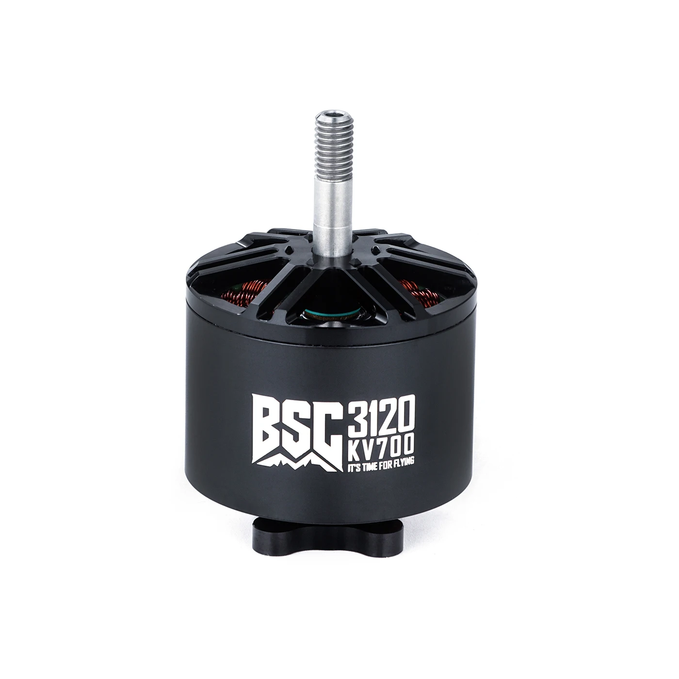 Moteur de drone FPV MAD BSC 3120 1000KV posé sur une surface noire avec câbles de sortie.