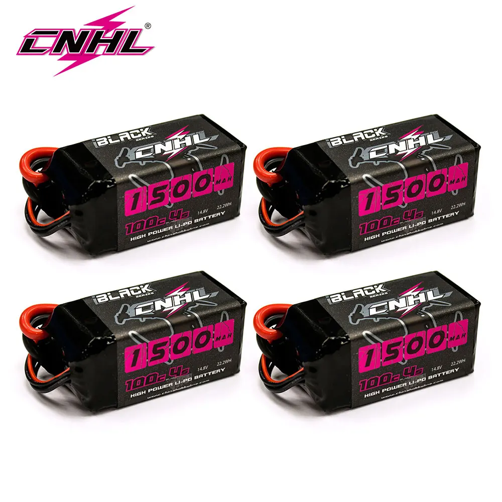 

4PCS CNHL 4S 14.8V Lipo Battery 1500mAh 100C With XT60 Plug Black Series For RC FPV Car Airplane Quadcopter Drone Helicopter