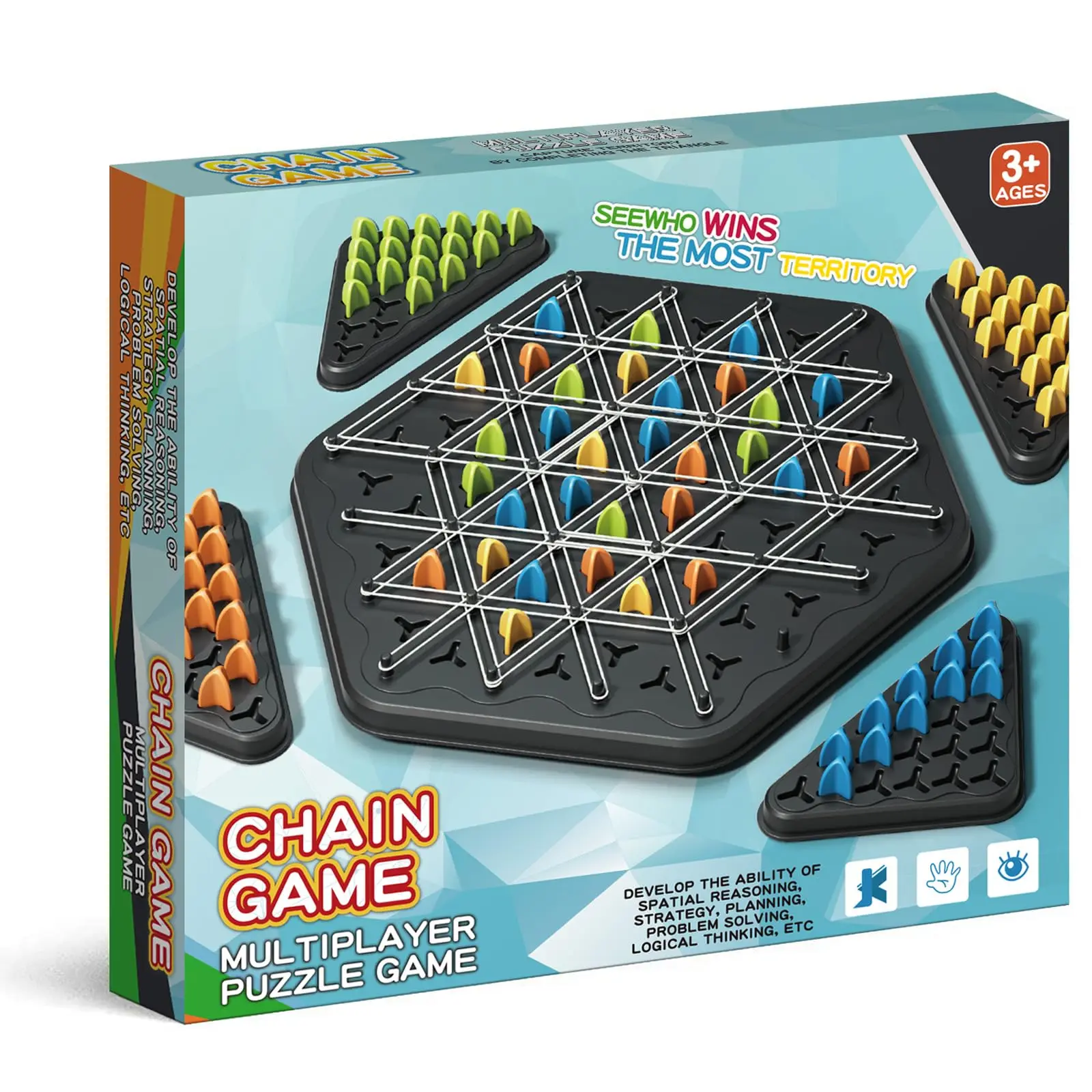 Chain Triangle Chess Game, Geometric Chess Game, Board Games for Family Night, Family Games for Kids and Adults, 2 to 4 Players 6