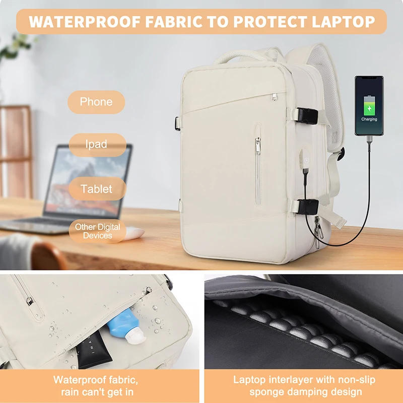 Versatile Expandable Travel Backpack, Water Resistant Carry-On