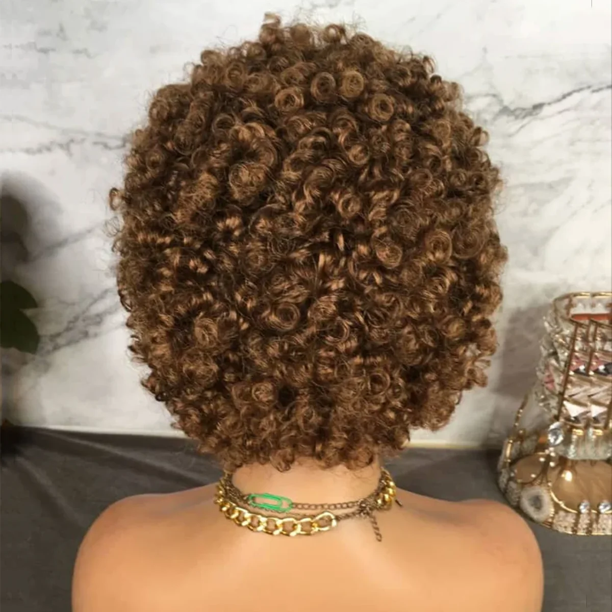 Short Pixie Curly Coils Lace Front Wig European Hair Remy Human Hair Dark Brown Color Wear and Go Glueless Wig Hair Extensions