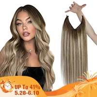 VeSunny ligne de poisson fil d'extension de cheveux humains cheveux naturels une pièce fil Invisible trame de cheveux avec 2 Clips blond doux Remy cheveux 1