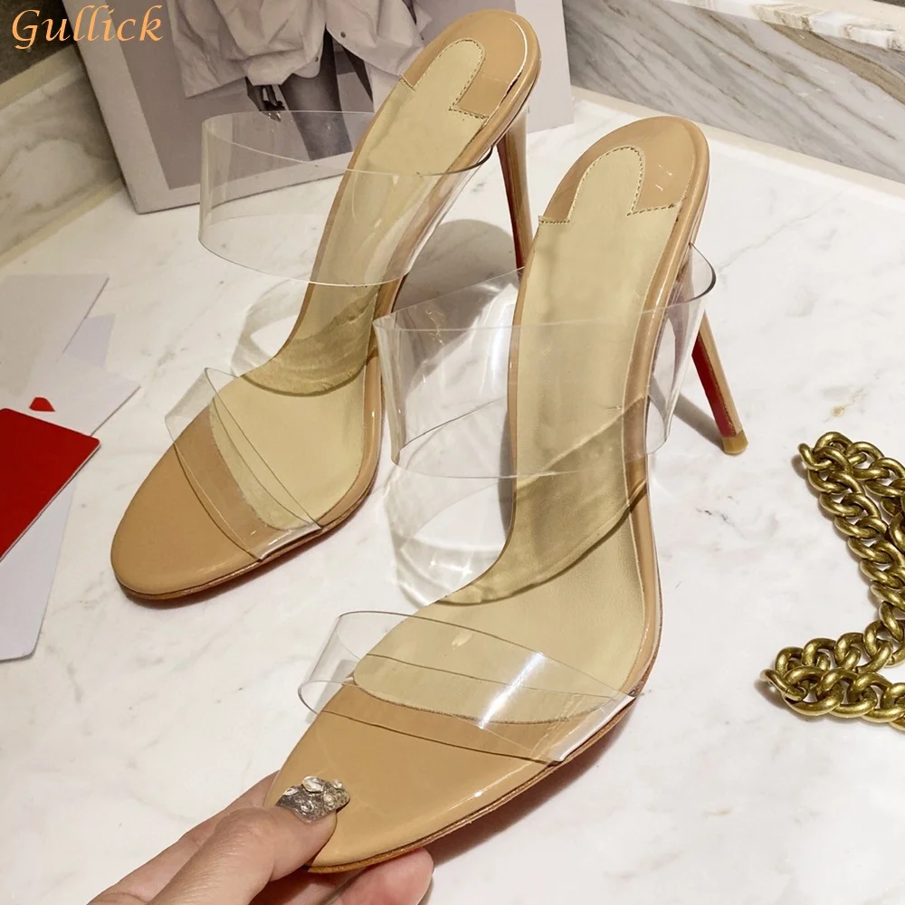 

Clear Pvc Slip On Sandals Black/Red/Khaki/White Stiletto Heel Open Toe Slippers Women Fashion Sexy Luxury Sandals High Heels