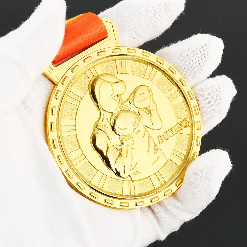 Boxing Medal 3D Award Medallions Fight Taekwondo Wrestling Sports Competition Blank Medals Gold Silver Bronze With Ribbon