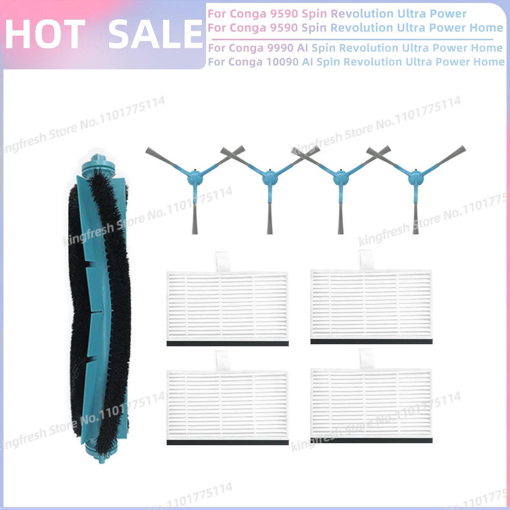 Pièces De Rechange Compatibles Pour Cecotec Conga 9590 / 9990 / 10090 AI Spin Revolution Ultra Power Home, Accessoires Filtre, Brosse Latérale Principale, Sac à Poussière, Serpillière, Grille