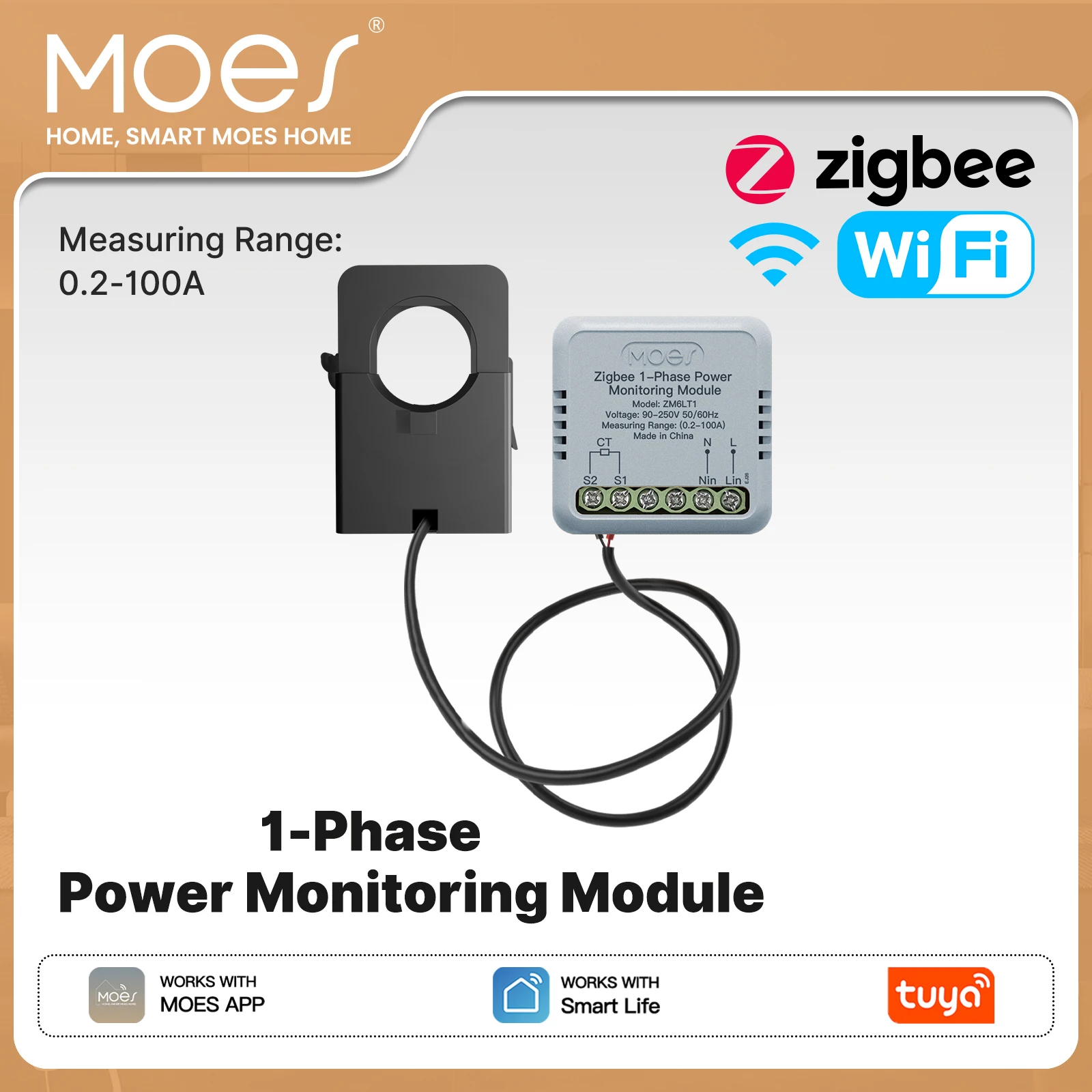 Smart Zigbee Energy Power Meter with App Monitoring and Transformer Sensor Clamp
