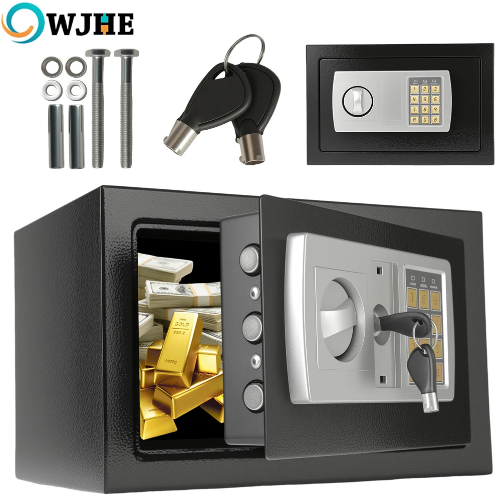 OWJHE 8,5 L coffre-fort pour meubles coffre-fort à double bit en fer et acier avec serrure et 2 clés pour entreprise d'argent/argent/bijoux