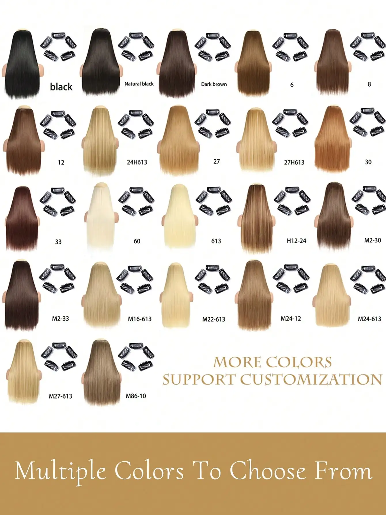 Synthetic Straight Clip In Hair Extension Blonde Black Brown