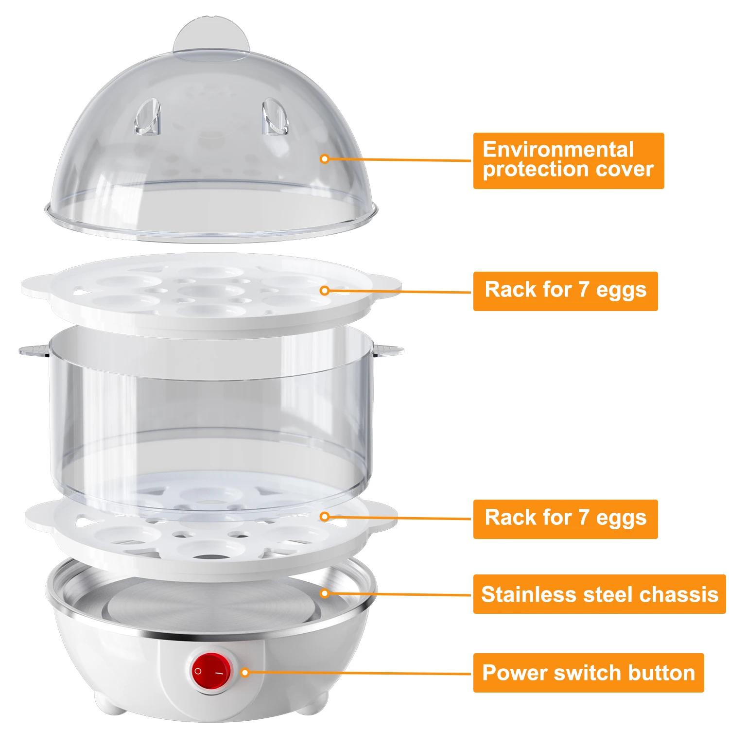 Egg Cooker-CACHOO Rapid Hard Boiled Egg Cooker with Measuring Cup, 14-Egg Capacity Steamer with Boil-Dry Protection