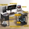 L-Shape Gaming Desk with Drawers, Carbon Fiber Computer Desk with Monitor Arm, Gaming Desk for Home Office Desks 4