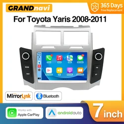 Grandnavi Android 11 Car Radio For Toyota Yaris 2008-2011 Stereo Wireless Carplay Android Auto 7 Inch Touch screen GPS WIFI DSP