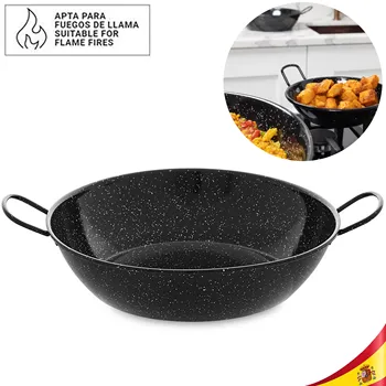Padella Honda smaltata con manici da 14 a 60 cm e grande capacità, realizzata in acciaio laminato a freddo con rivestimento smaltato antiacido, facile pulizia, adatta per fuoco e forno, ideale per cucinare stuuti e friggere 1