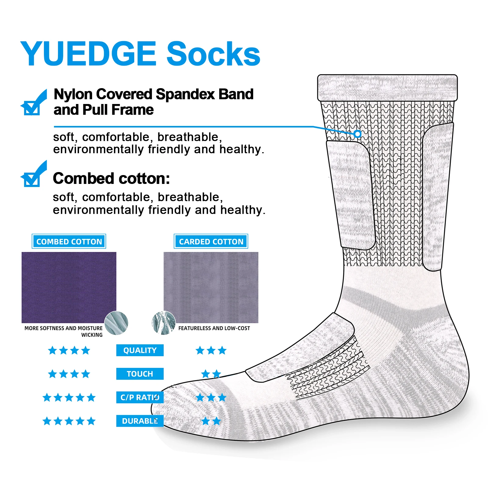 Mens Moisture Wicking Cushioned Thick Sports Athletic Crew Socks Mid Calf Walking Hiking Socks for Men Size 37-44/44-46EU YUEDGE mens socks