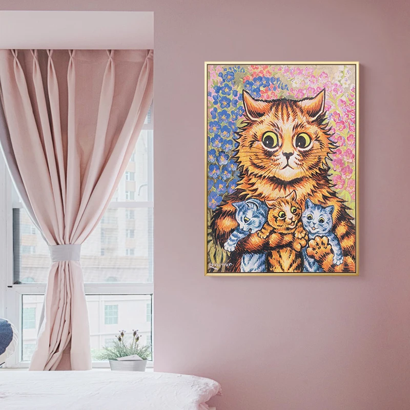 Louis Wain Psychedelic Cat Prints - Set of 4 Vintage Wall Art & Wall Decor  - Retro Cat Paintings for Bedroom Decor, Living Room Decor, Kitchen Decor