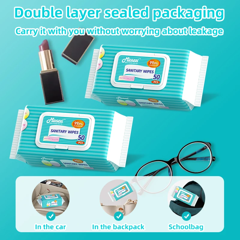 100pcs Sanitary Cleaning Wet Wipes 50pcs/pack,2 packs