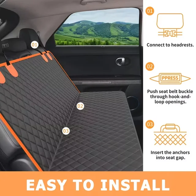 Waterproof Pet Car Seat Cover with Hanging Bag - Durable Polyester, Anti-Dirty Rear Cushion for Dogs and Cats 5