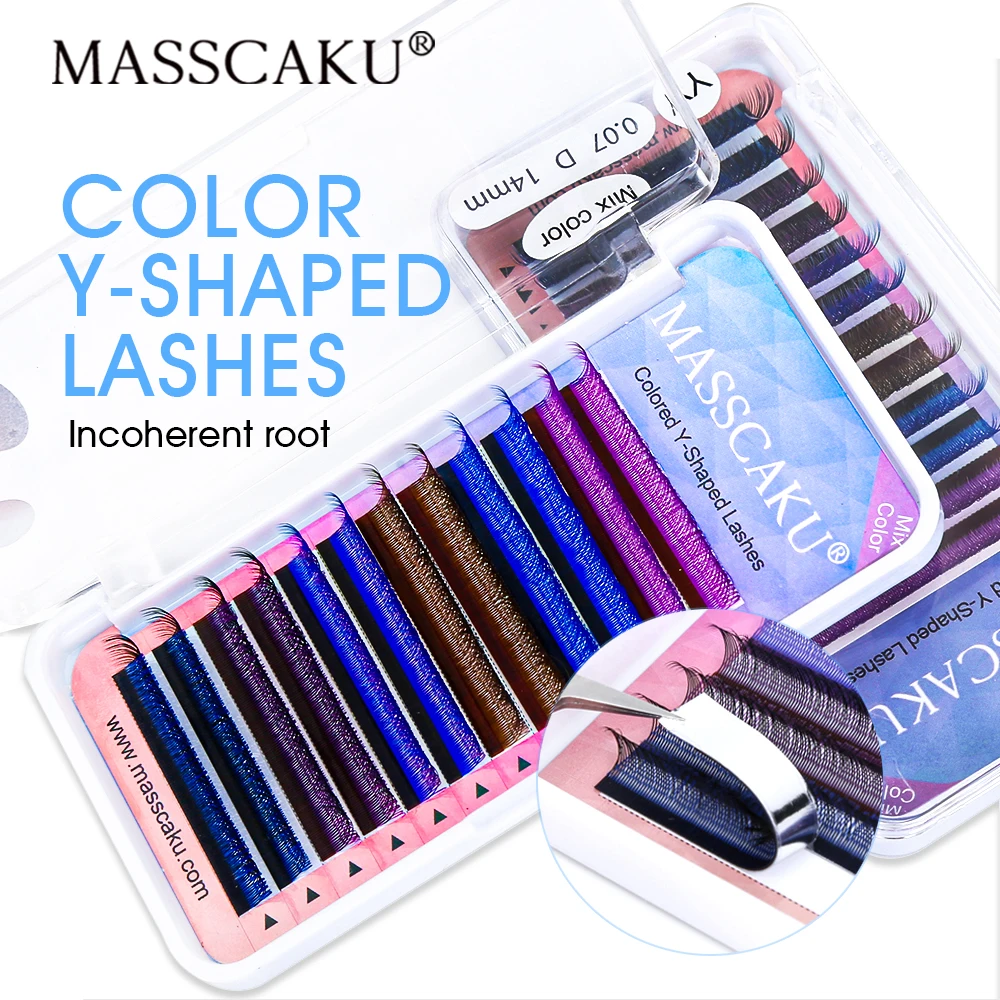 

MASSCAKU Russian Volume Colored YY Shape Lashes Comfortable Natural Individual Eyelashes Premade W Style Eyelash Extensions