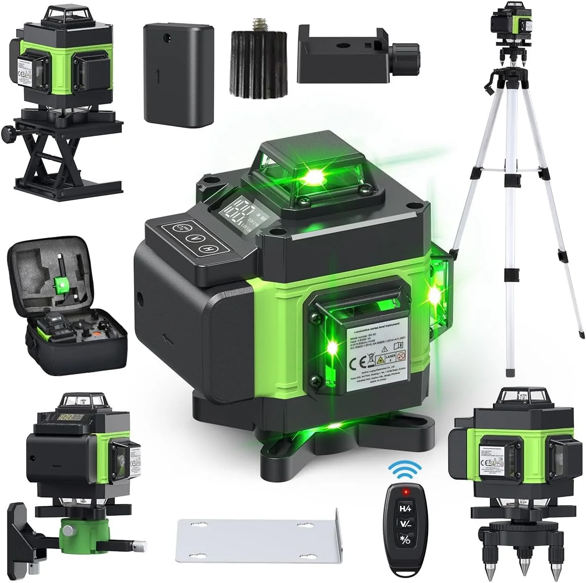 Profesjonalny poziomica laserowa 4D z 16 liniami, automatyczna, 360 stopni ° Poziome i pionowe linie laserowe, poziomice laserowe, wyświetlacz mocy, zielona wiązka laserowa