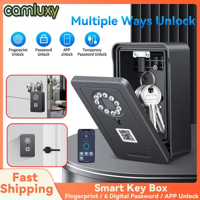 Camluxy Smart Key Box Fingerprint Safe Storage Lock Key 6 Digital Password Code Security Lockbox Combination Code IC Card Unlock 1