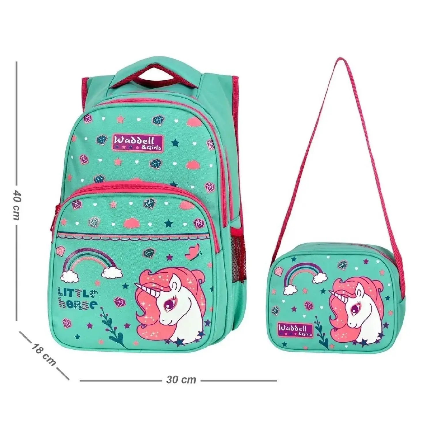 Waddell Unicorn Pattern Kids Backpack and Lunch Box , Backpack Waterproof Package Student School Stationery, High Quality Brand