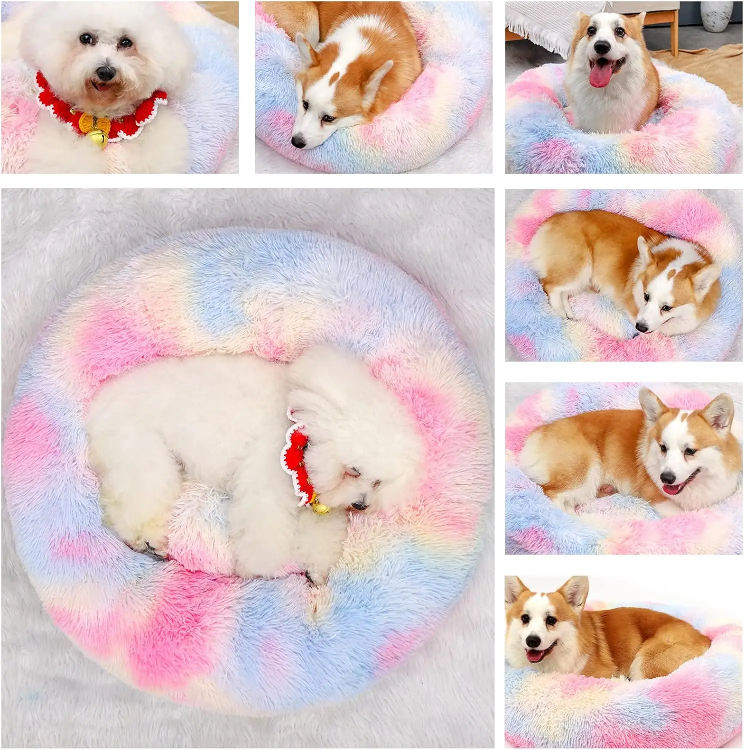 Colorful Calming Plush Donut Pet Bed 4