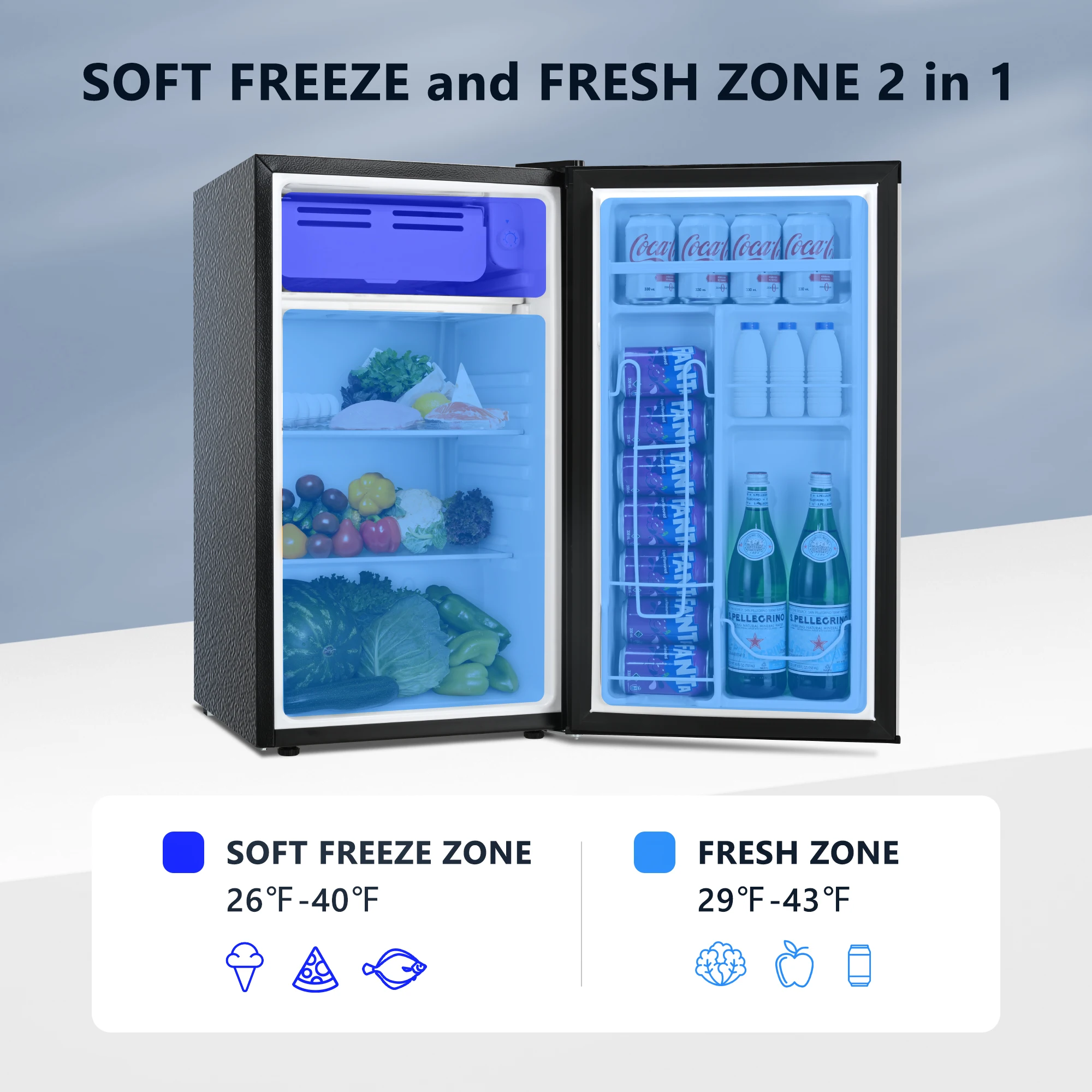 SIMZLIFE 3.2 Cu.Ft Mini Fridge with Freezer Compact Refrigerator Mini Refrigerator Adjustable Thermostat for Bedroom Dorm Office 2