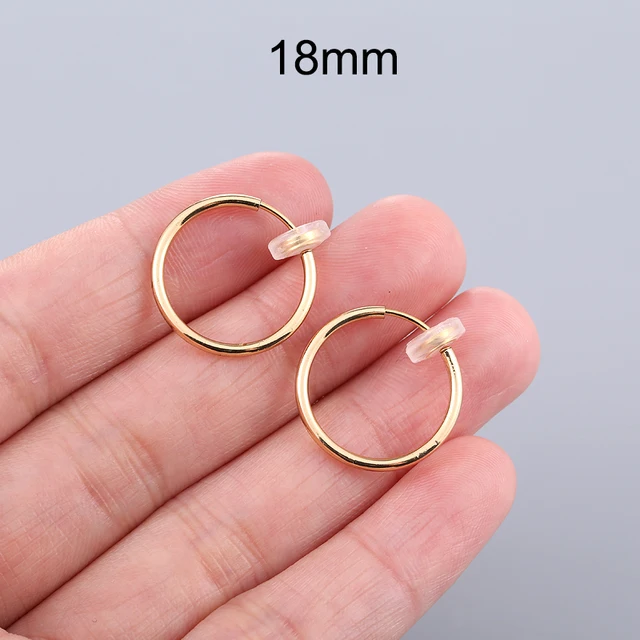 1 Pair Gold Silver Punk Hoop Earrings For Couple Fake Hoops Ear Clip Earrings Without Holes Ear Cuffs For Non Pierced Ears Gold 18mm